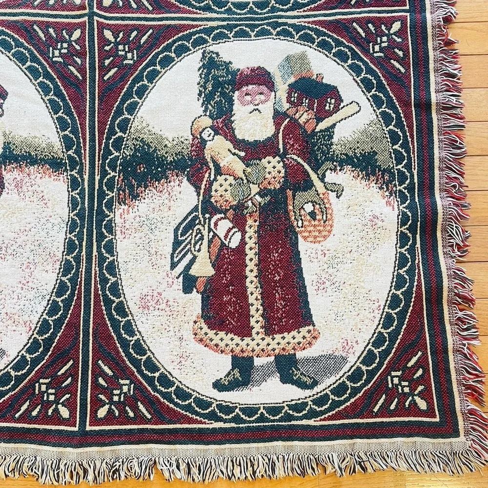Vtg Tapestry Throw Blanket Christmas Mr‎ Santa Claus Cotton 50x60 READ